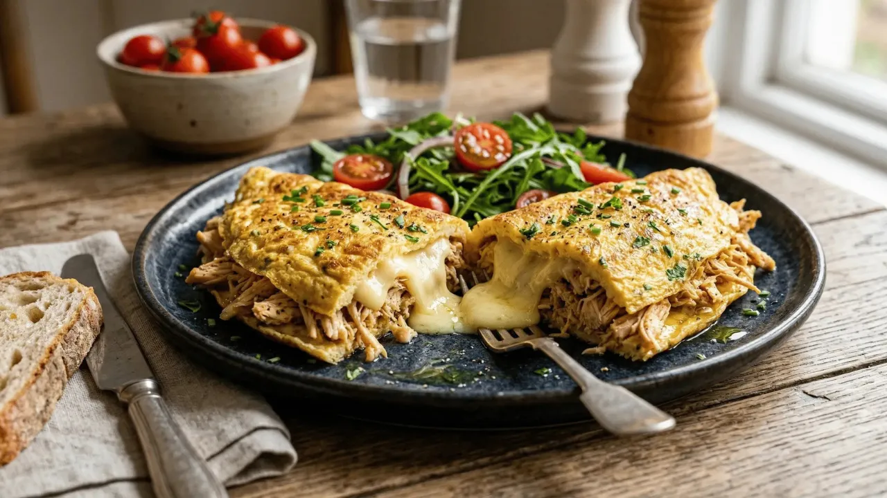 Omelete recheado com frango e requeijão