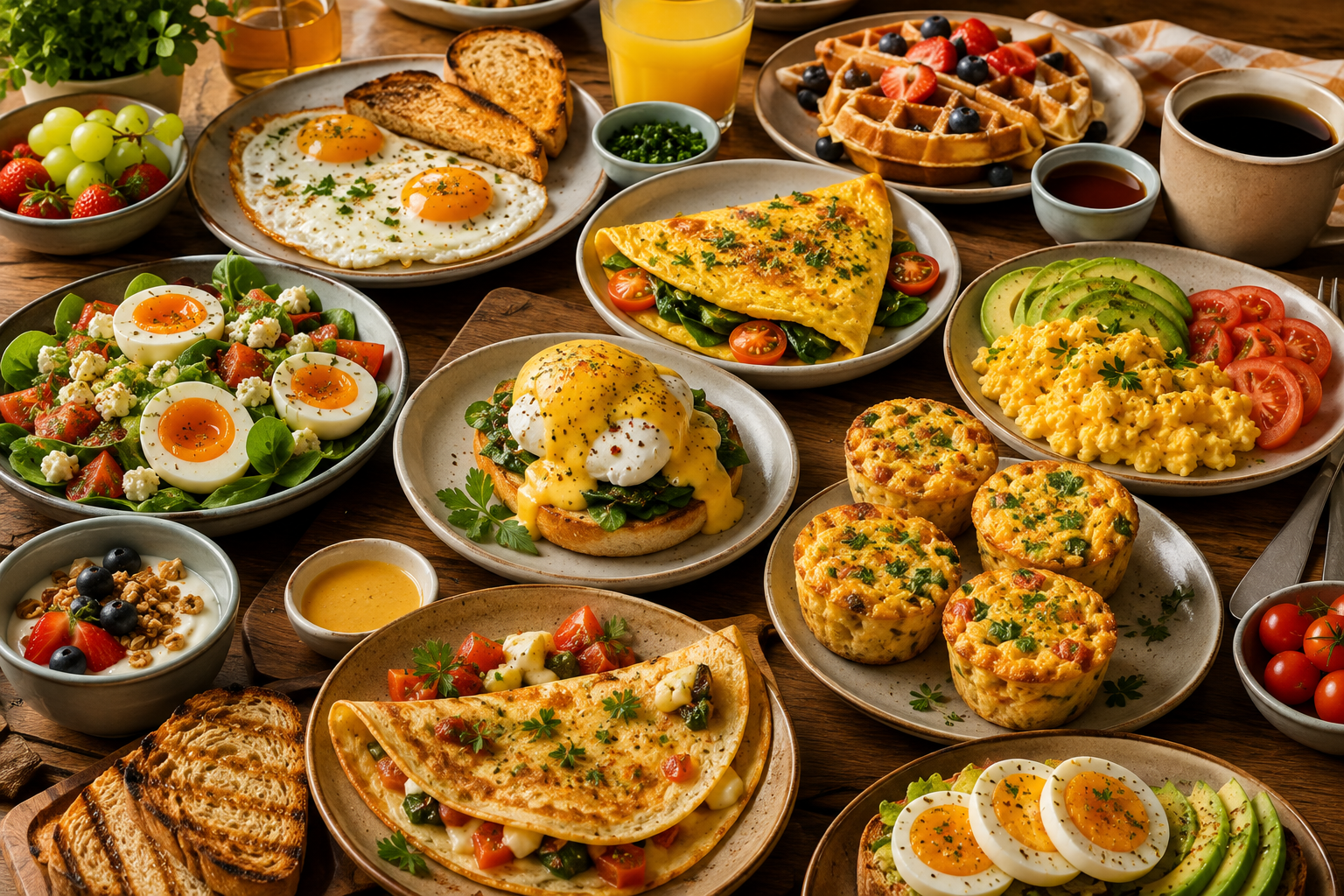 Variedade de receitas rápidas com ovos
