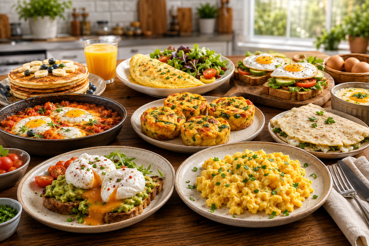 Mesa farta com pratos feitos com ovos